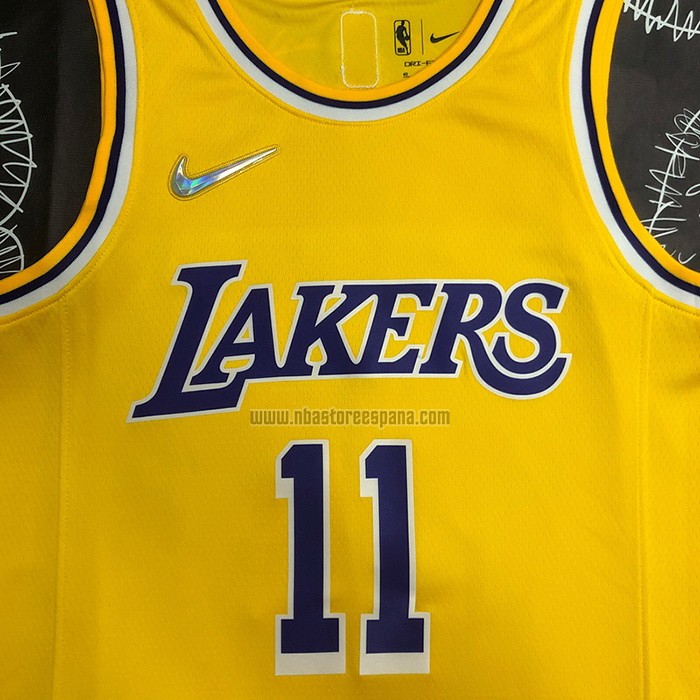 Camiseta Los Angeles Lakers Kyrie Irving NO 11 75th Anniversary 2021-22 Amarillo